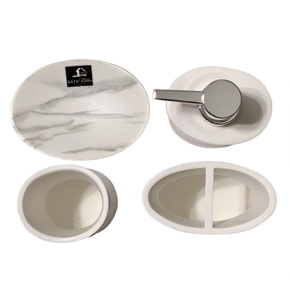 Todays Living Marble Elite Bath Accessory Set Lux White Grey Resin 4 Piece Set